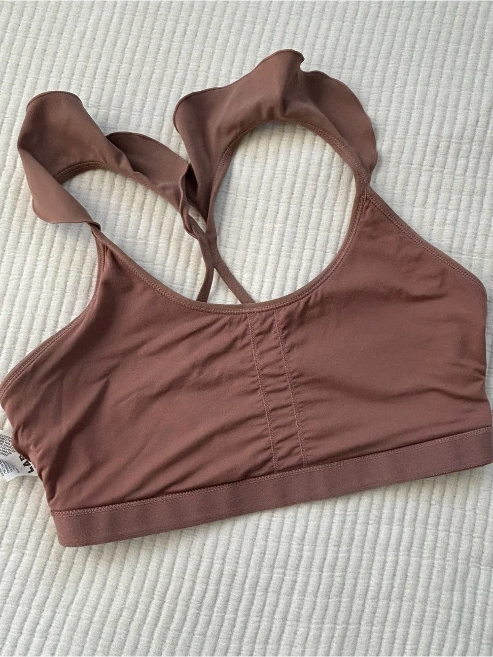 JoyLab Ruffle Strap Racerback Women’s Sports Bra Size M Dark Taupe Athleisure